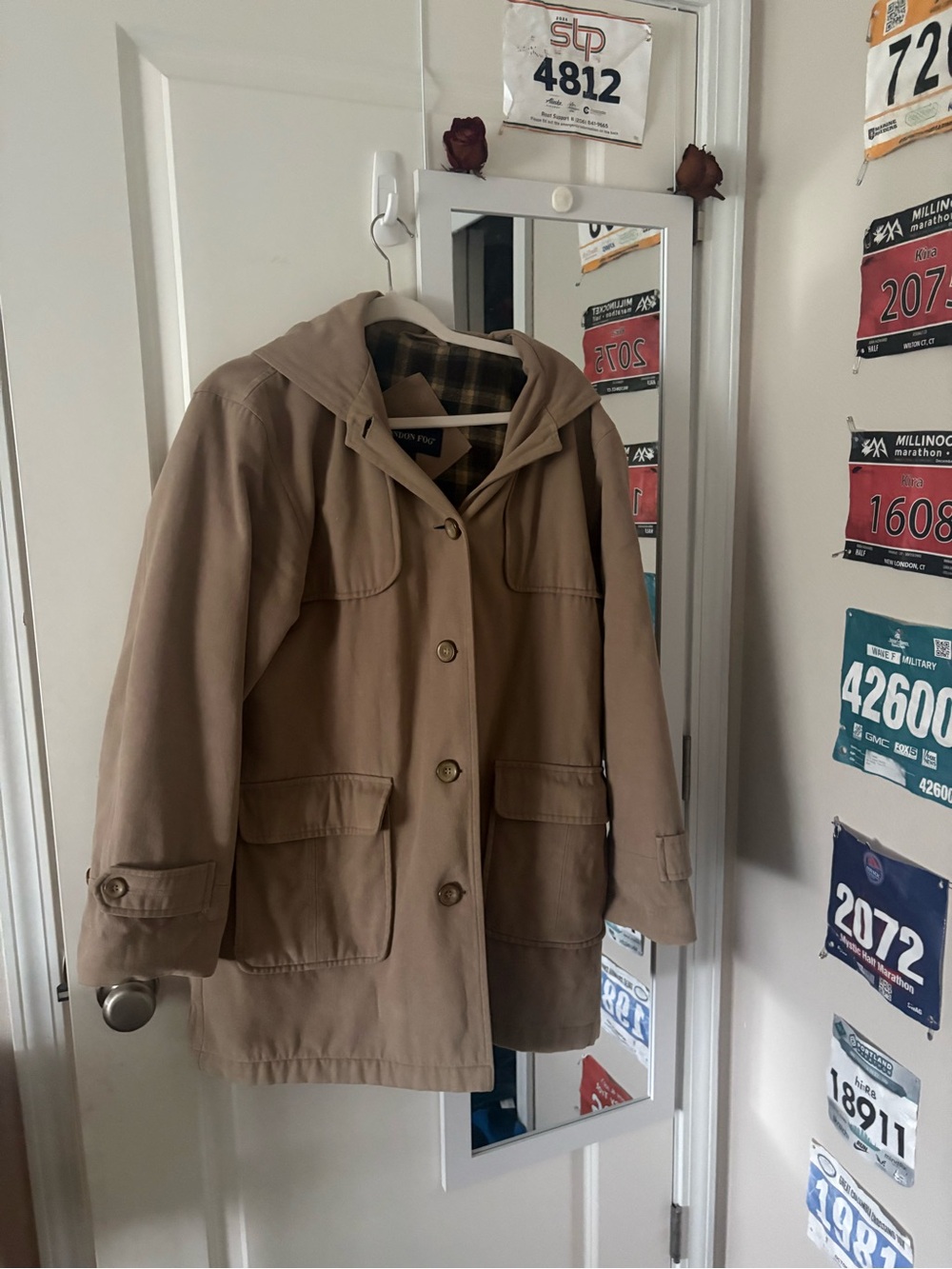 London Fog Women's Hooded Trench Coat in Tan